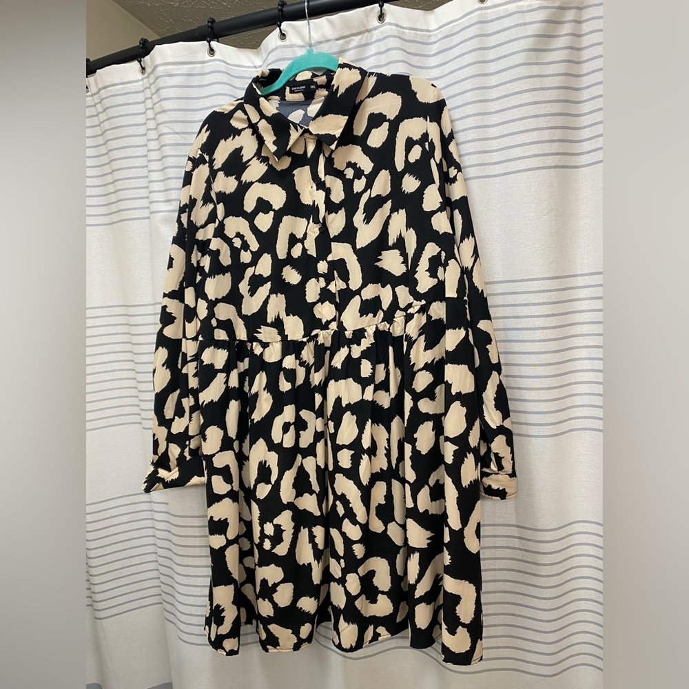 SHEIN Black and Cream Leopard Print Dress